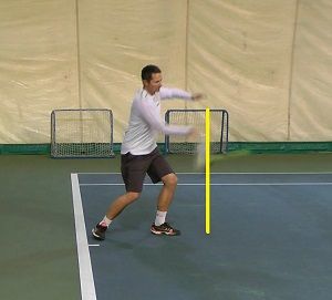 contact-in-front forehand hit in front