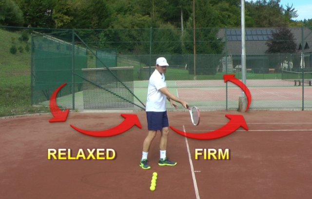firm-tennis-stroke relaxed to firm tennis stroke